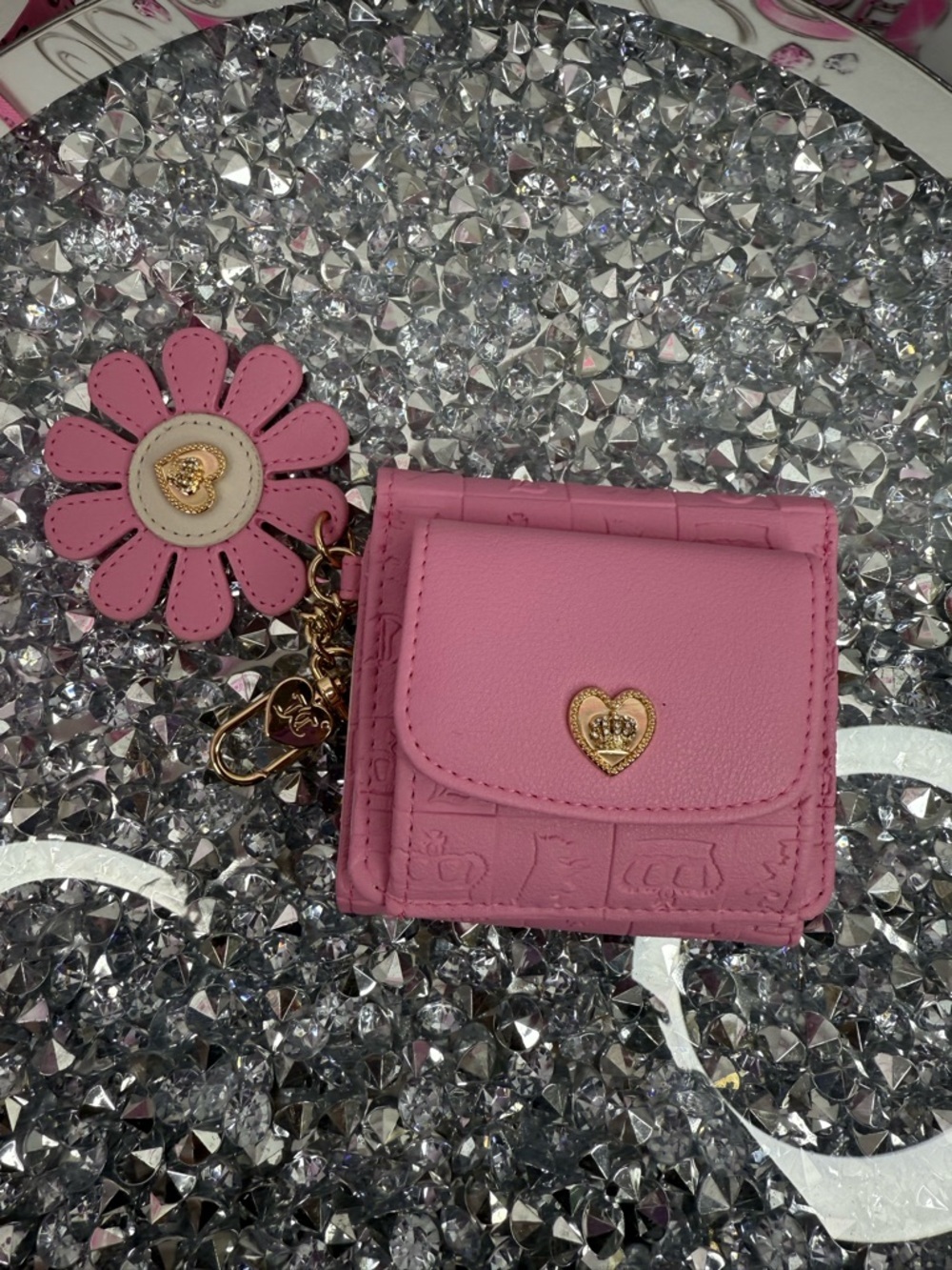 Juicy Couture wallet Pink Floral Charm Small Wallet with Gold Heart Accent